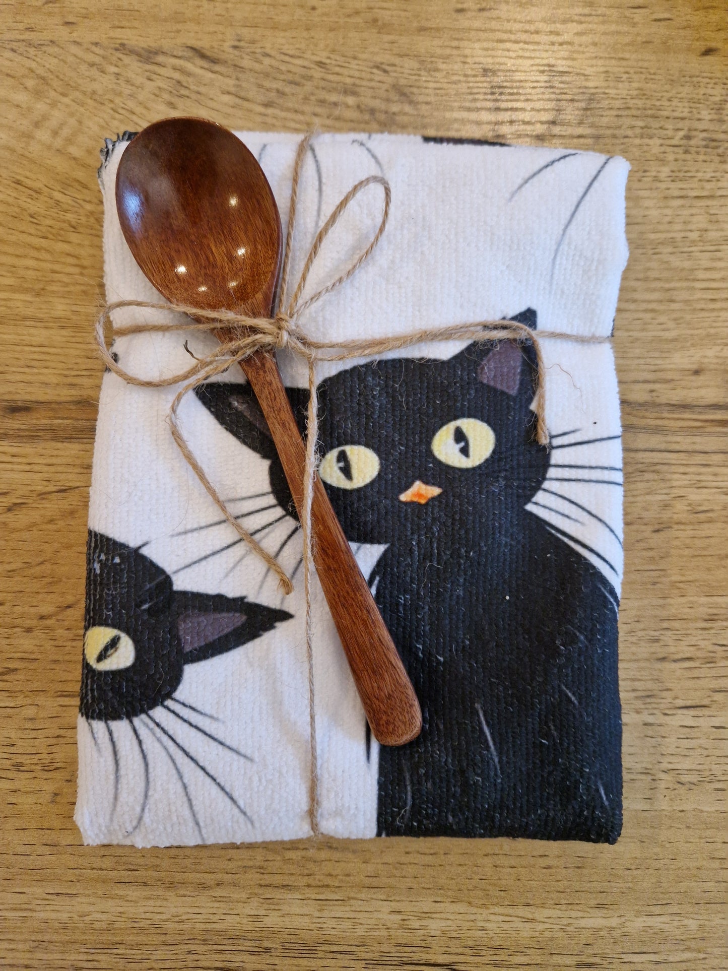 Geschirrtuch mit Holzlöffel Katzenmotiv 2