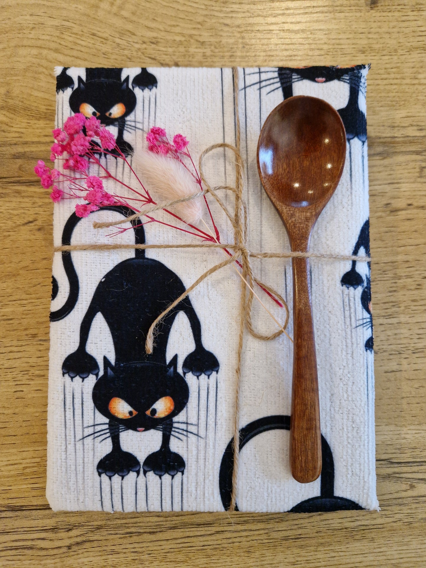 Geschirrtuch mit Holzlöffel Katze