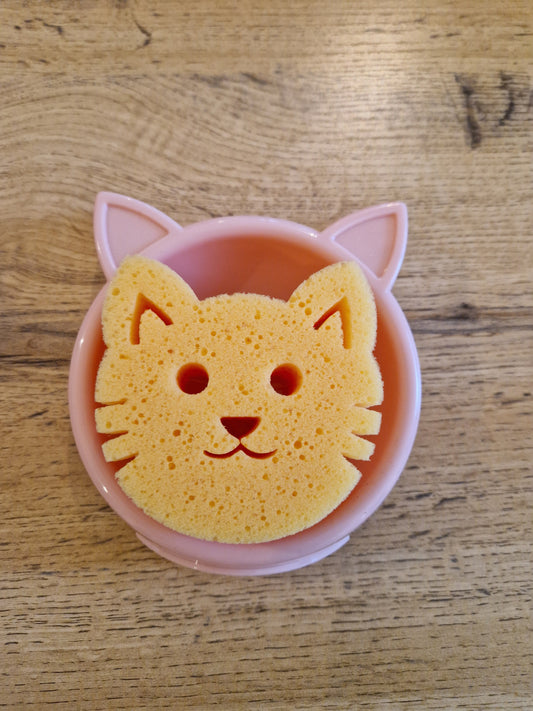 Katzennapf rosa mit Katzenschwamm