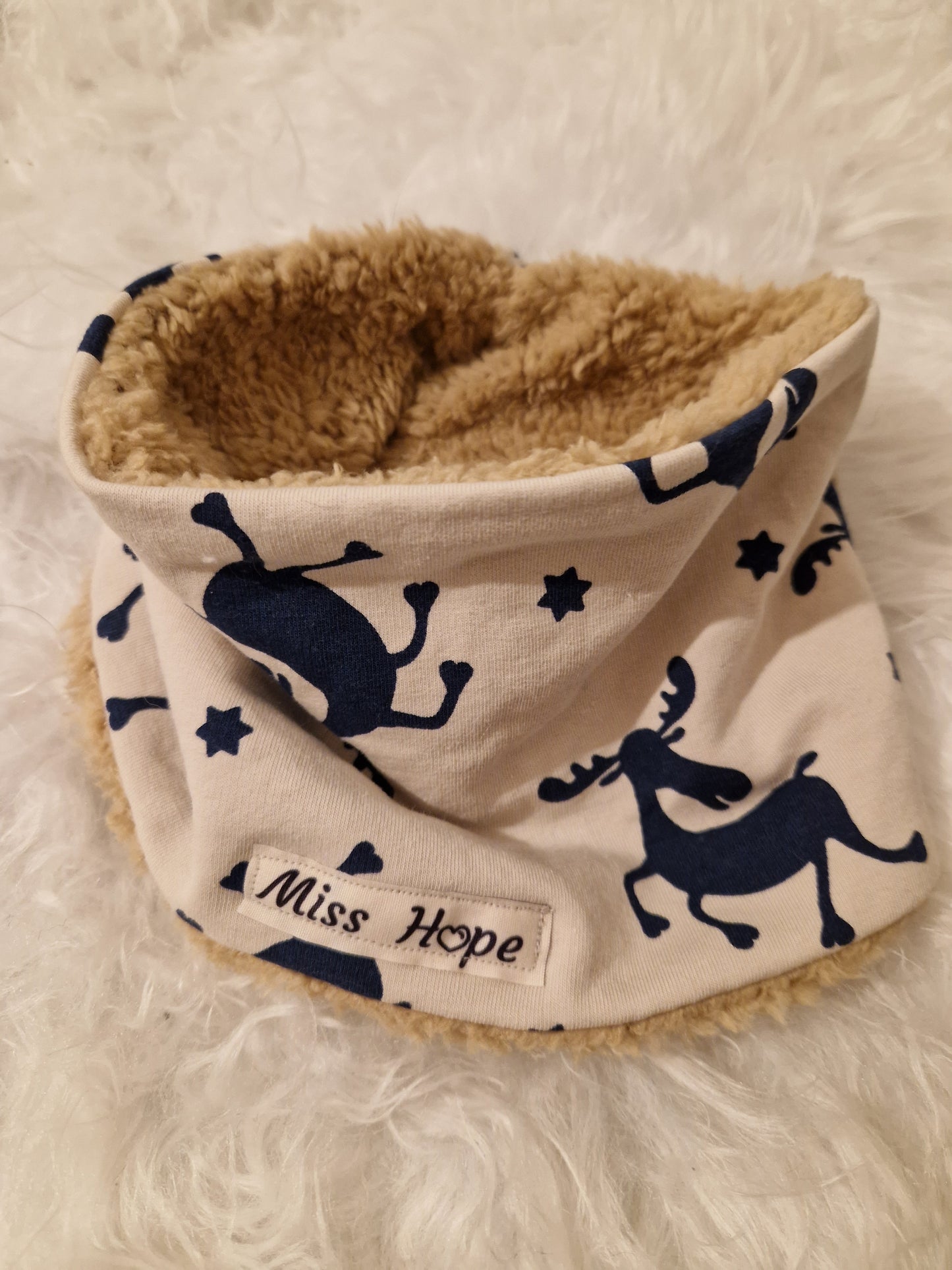 Loop mit braunen Teddyfell & Elchen