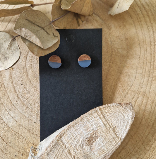 Holz & Harz Ohrstecker blaugrau